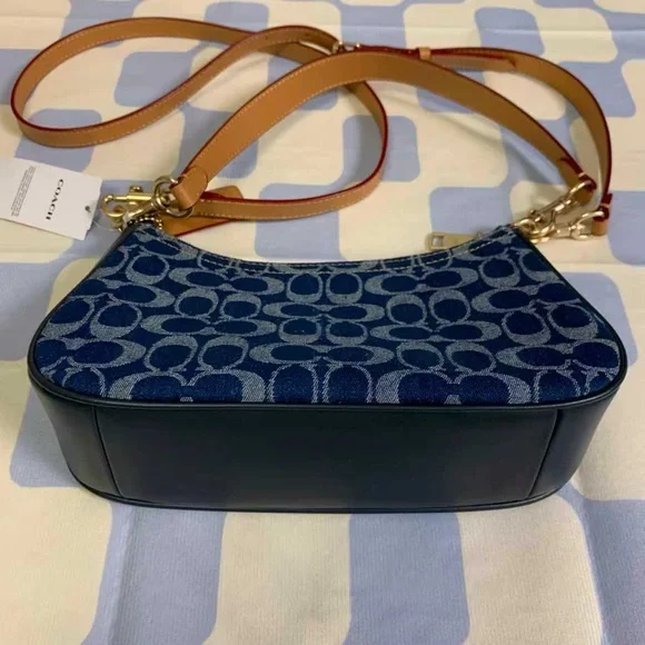 Coach Signature Blue and Tan Shoulder Bag - Picture 3 of 6